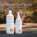 Antiseptic antifungal shampoo for dogs and cats next to medicated spray for complete care and support.