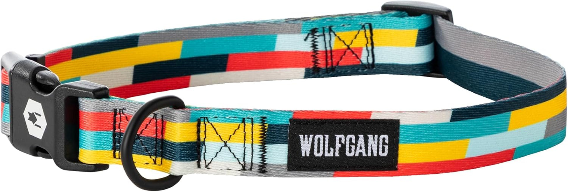 Wolfgang Heavy Duty Adjustable Dog Collar in colorful pattern with quick-release buckle, designed for strength and comfort.
