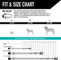 Fit and size chart for Wolfgang Heavy Duty Adjustable Dog Collar with measurement guidelines for proper sizing.