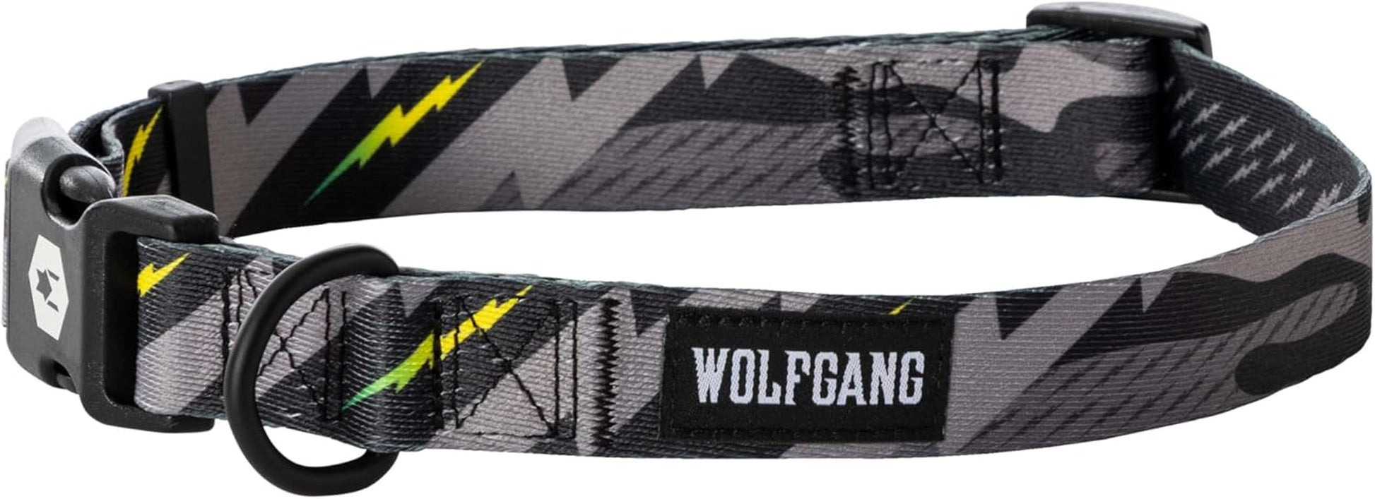 Wolfgang Heavy Duty Adjustable Dog Collar featured in a vibrant lightning design for durability and style.