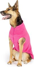 Comfortable Dog Fleece Jacket for Winter on a dog in pink fleece, perfect for cold weather walks.