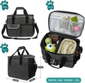 Pet Food Storage Container and Bowls shown in a multifunctional travel bag with organized compartments.