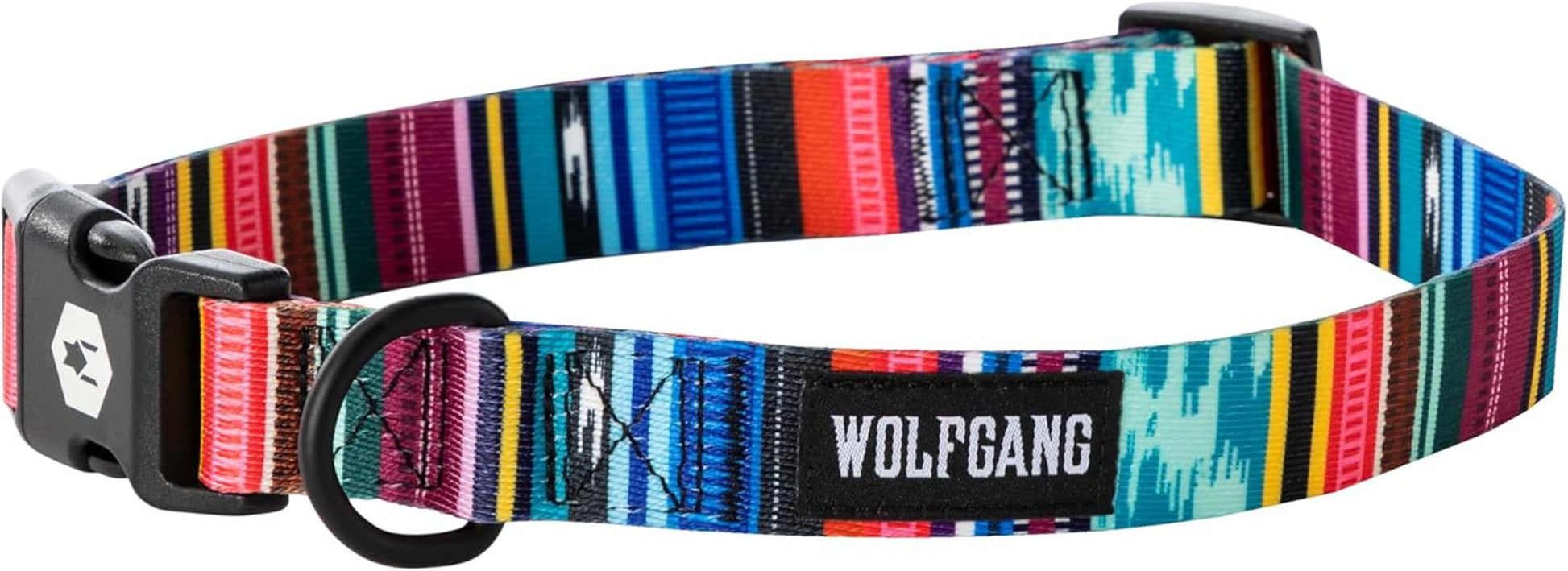 Wolfgang Heavy Duty Adjustable Dog Collar with colorful patterned design and quick-release buckle