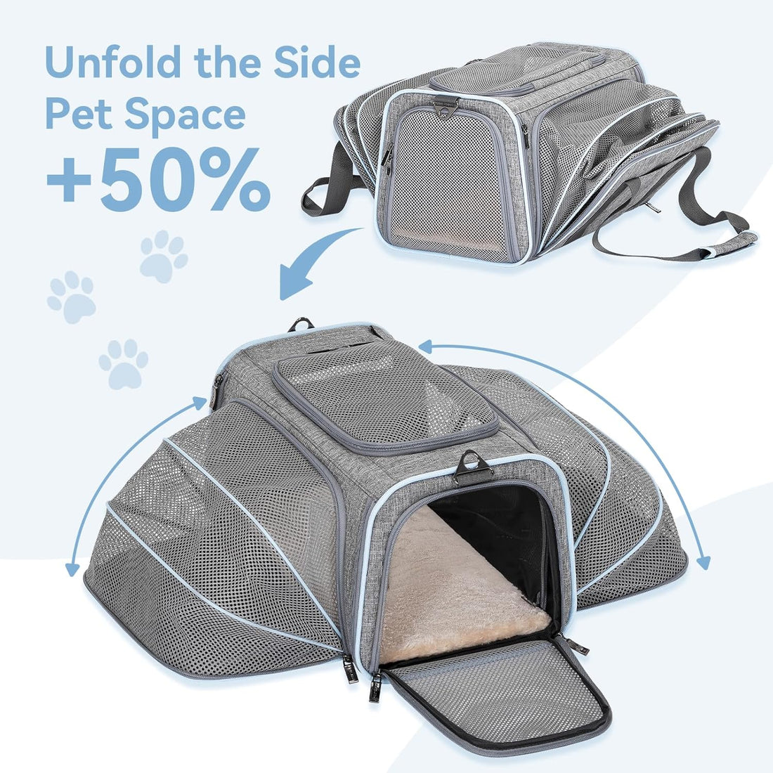 Portable Washable Pet Travel Carrier with Two Extension up to 9LB