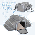 Expandable Pet Travel Carrier for Cats and Dogs showcasing 50% more pet space with mesh panels for comfort and breathability.