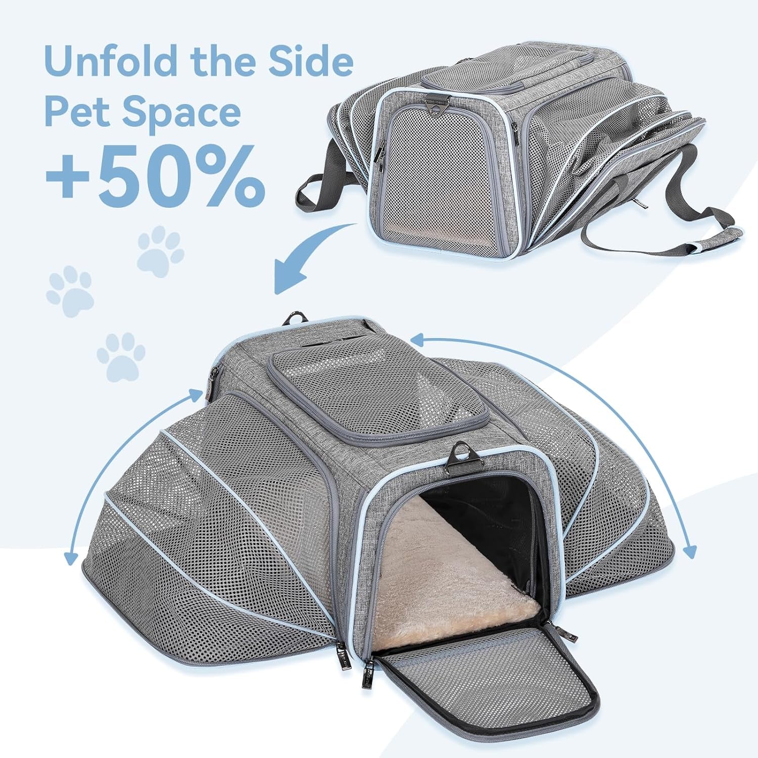 Portable Washable Pet Travel Carrier with Two Extension up to 9LB