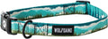 Wolfgang Heavy Duty Adjustable Dog Collar in teal with mountain and forest design, featuring a quick-release buckle.