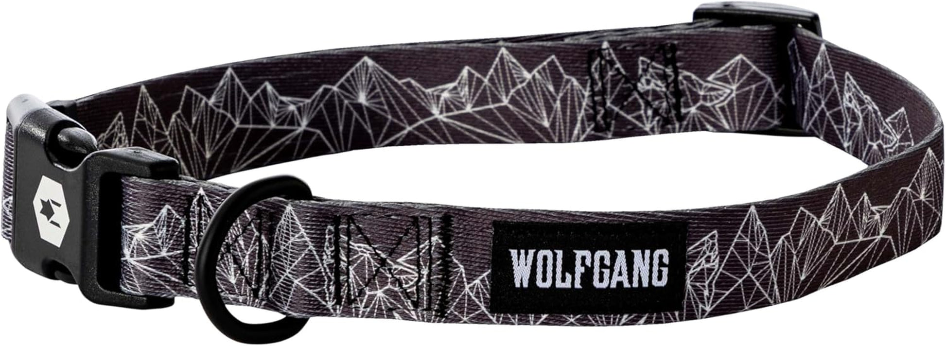 Wolfgang Heavy Duty Adjustable Dog Collar featuring a black mountain design and quick-release buckle.