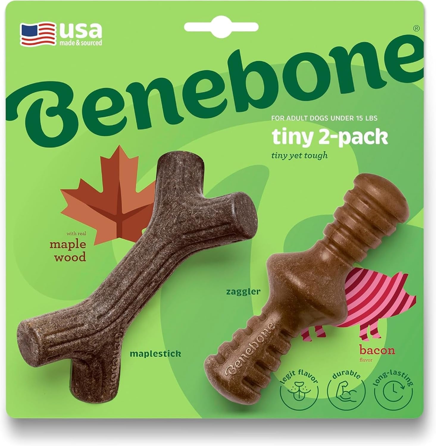 Benebone Bacon Durable Dog Chew Toy For Aggressive Chewers Small Breed
