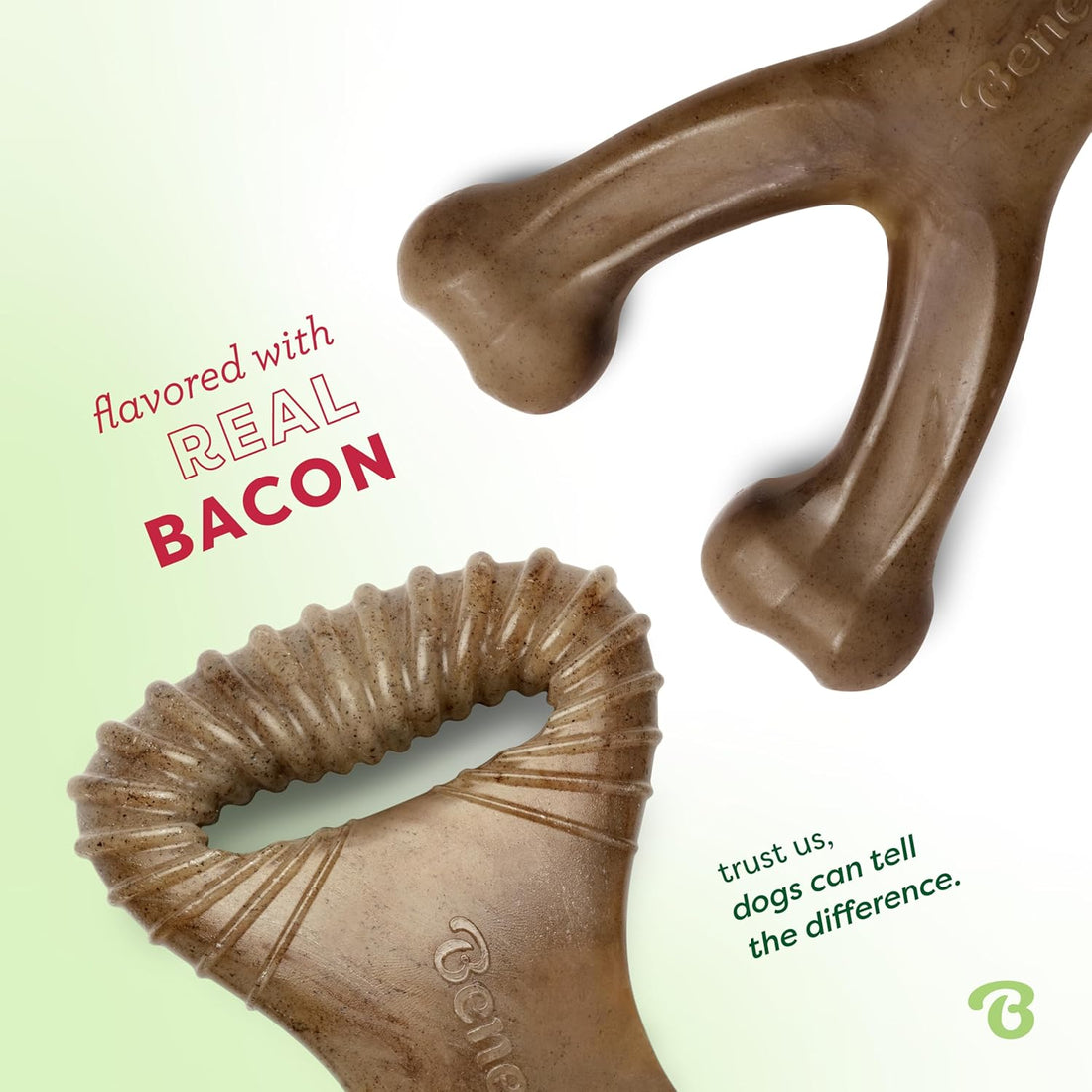 Benebone durable dog chew toy for aggressive chewers bacon flavored wishbone 2 pack for small dogs