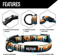 Features of the Wolfgang Heavy Duty Adjustable Dog Collar including buckle, D-ring, and adjustable elements.