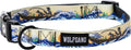 Wolfgang Heavy Duty Adjustable Dog Collar featuring a vibrant wave and fishing dog design, ideal for strong and stylish dogs.