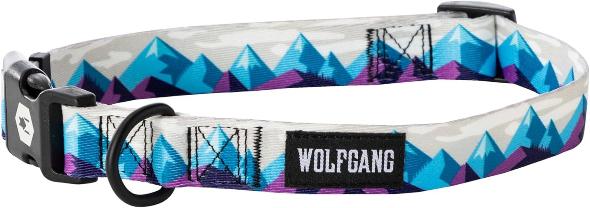 Wolfgang Heavy Duty Adjustable Dog Collar featuring a mountain design and quick-release buckle.