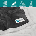 Close up of thick reversible sherpa dog blanket showing soft plush fleece and fluffy sherpa lining with durable 460 gsm material for warmth and comfort