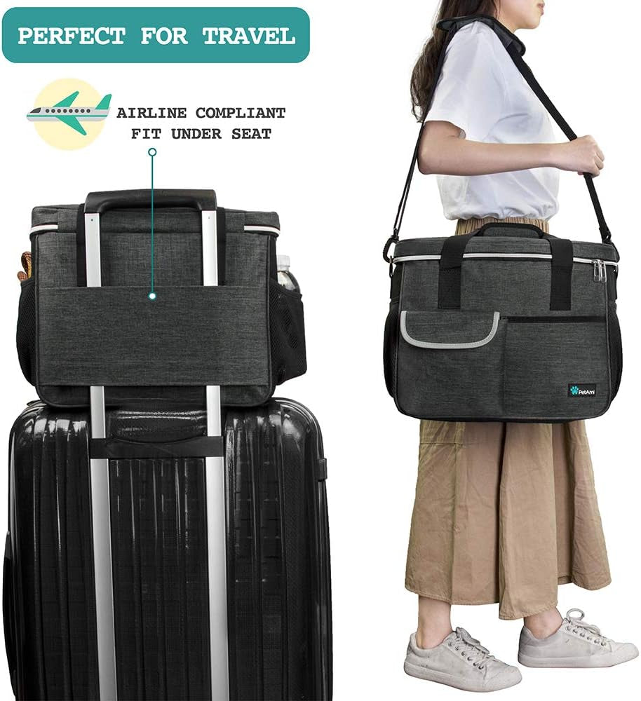 Dog Travel Organizer with Food Container and Bowls, Weekend Camping Accessories - Charcoal, Medium