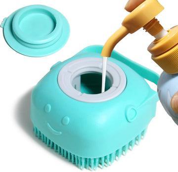 dog bath brush with shampoo dispenser for easy grooming and bathing