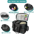 Pet Food Storage Container and Bowls features adjustable flaps and multiple pockets for organized pet travel.