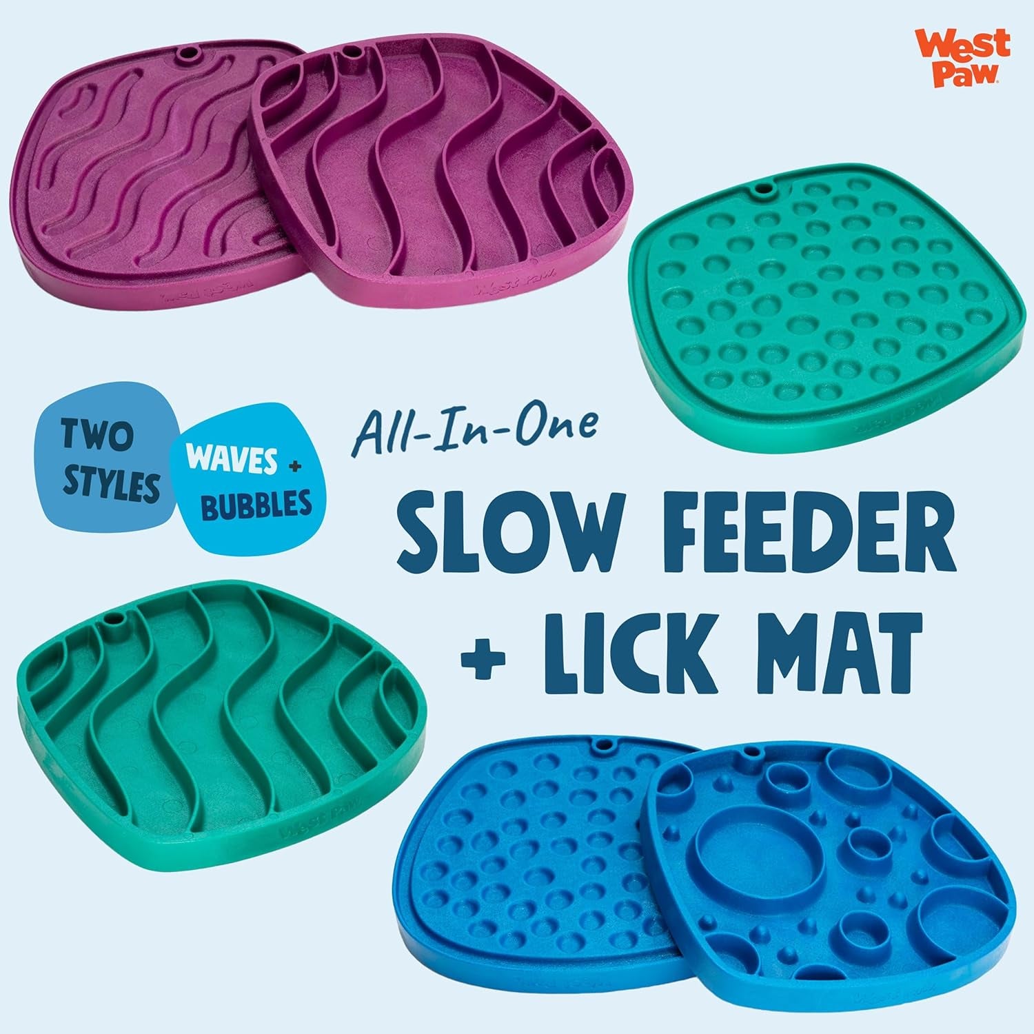 West Paw Seaflex Waves Feast Mat – All-In-One, Slow Feeder, Lick Mat – Encourages Foraging & Food Exploration - Engages Picky Eaters & Slow Feeding - Versatile – Easy to Clean, Non-Toxic - Tropic