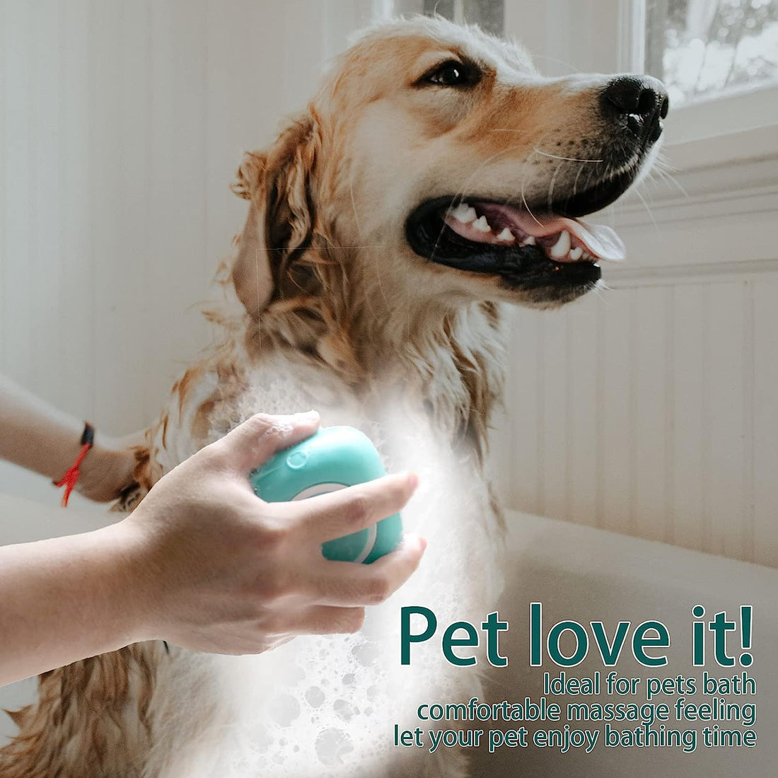 dog bath brush with shampoo dispenser for easy grooming and bathing