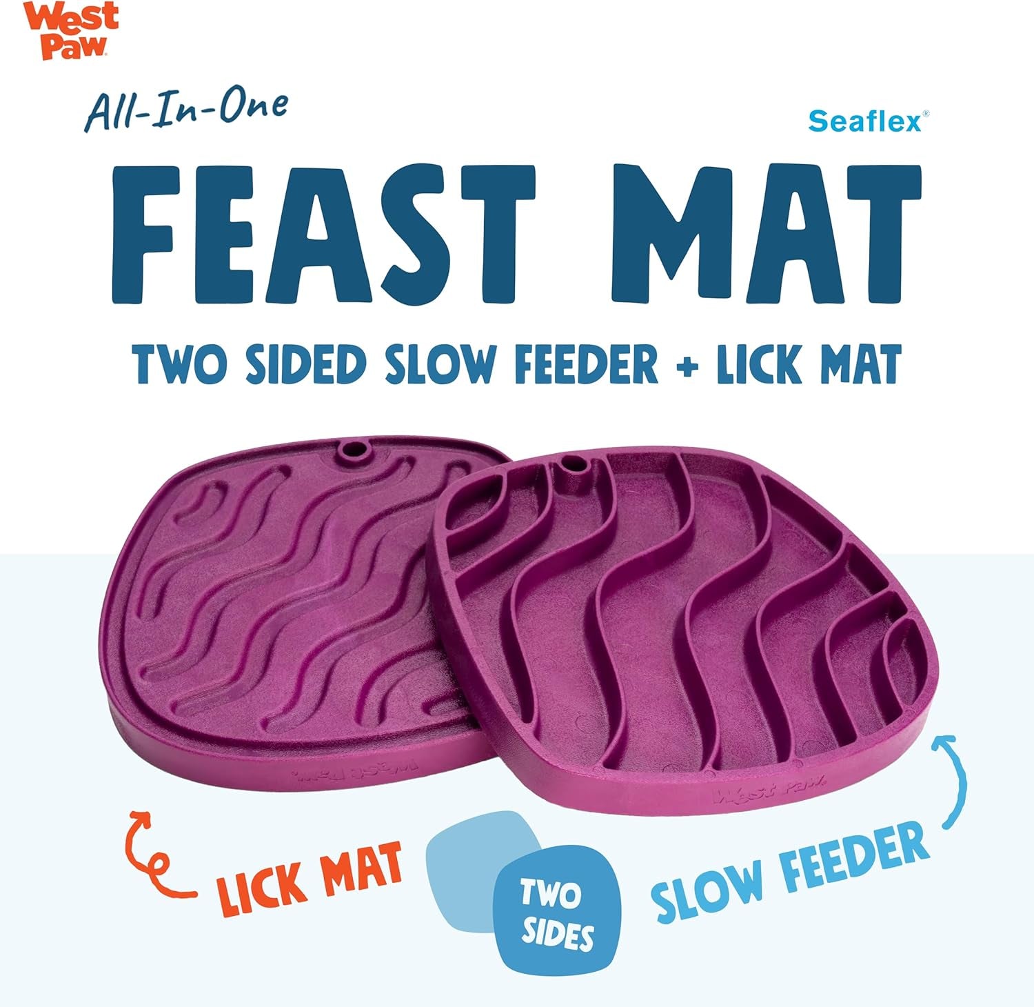 West Paw Seaflex Waves Feast Mat – All-In-One, Slow Feeder, Lick Mat – Encourages Foraging & Food Exploration - Engages Picky Eaters & Slow Feeding - Versatile – Easy to Clean, Non-Toxic - Tropic