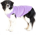 Comfortable Dog Fleece Jacket for Winter on a dog with a purple coat, ideal for cold weather walks.