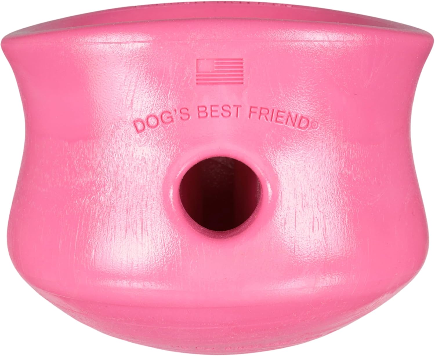 Toppl Interactive Dog Puzzle Toy in pink, designed for mental stimulation, treats dispensing, made in the USA.