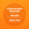Antiseptic antifungal spray for pets ingredients: Chlorhexidine Gluconate targets bacteria and yeast, Keratin supports hair, Aloe Vera soothes skin.