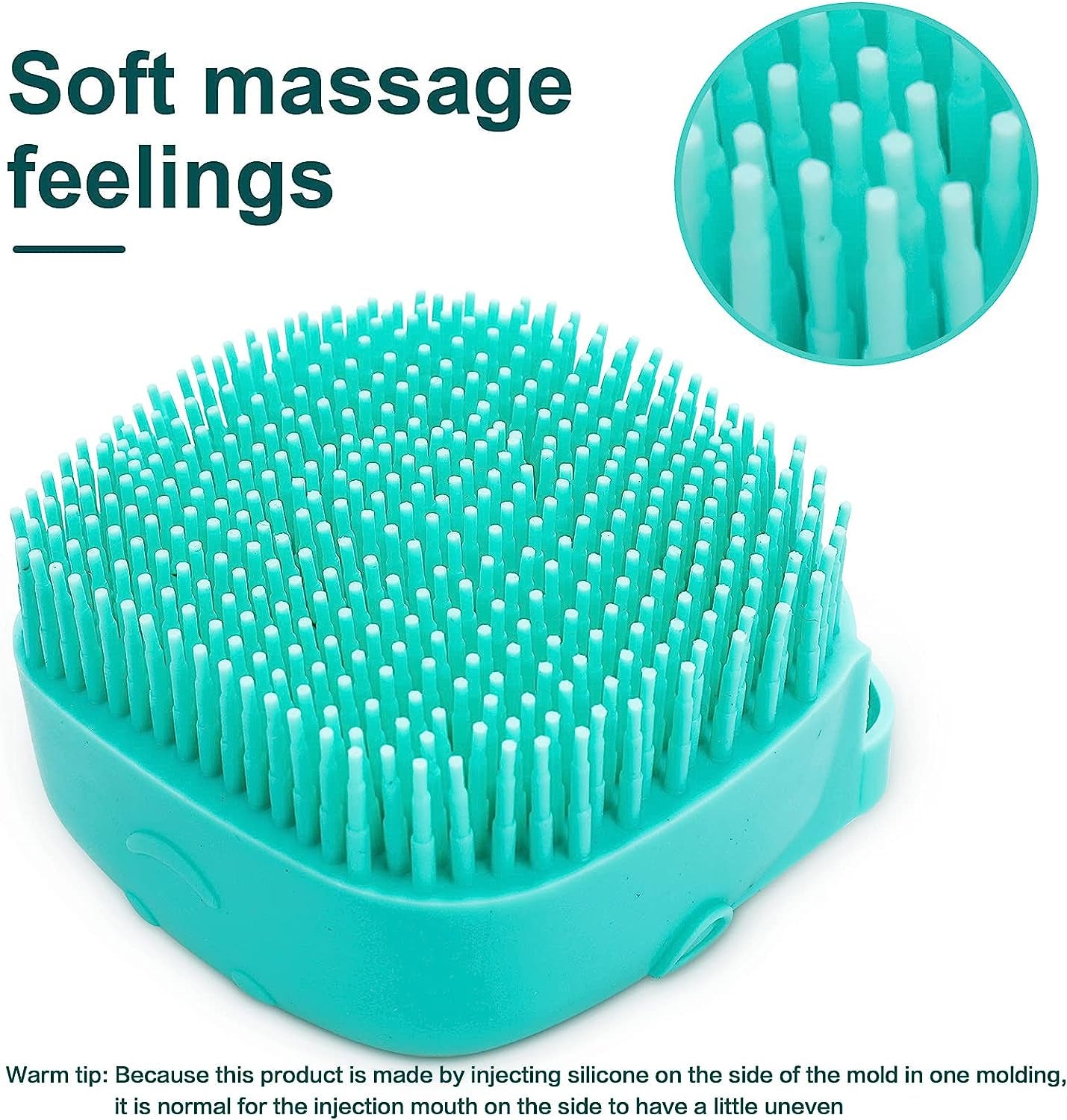 Dog bath brush with shampoo dispenser featuring soft massage bristles for a comfortable bathing experience.