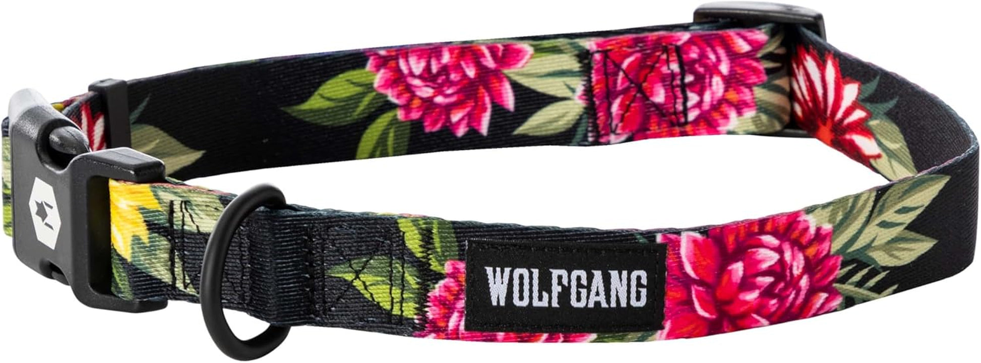 Wolfgang Heavy Duty Adjustable Dog Collar with floral design and quick-release buckle.