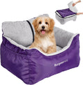Dog booster car seat for small dogs with plush interior and elevated design for comfort and security during travel.