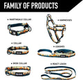 Family of products featuring Wolfgang Heavy Duty Adjustable Dog Collar, martingale collar, harnesses, leashes, and wide collar.