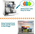 Silicone Pet Food Can Covers for Dogs and Cats displayed in a dishwasher and fridge for easy cleaning and freshness.