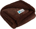 Brown reversible sherpa dog blanket folded showing soft brown fleece exterior and thick plush sherpa lining for warmth and pet comfort