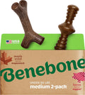 Benebone durable dog chew toy for aggressive chewers medium dogs bacon and maple wood flavored chew 2 pack