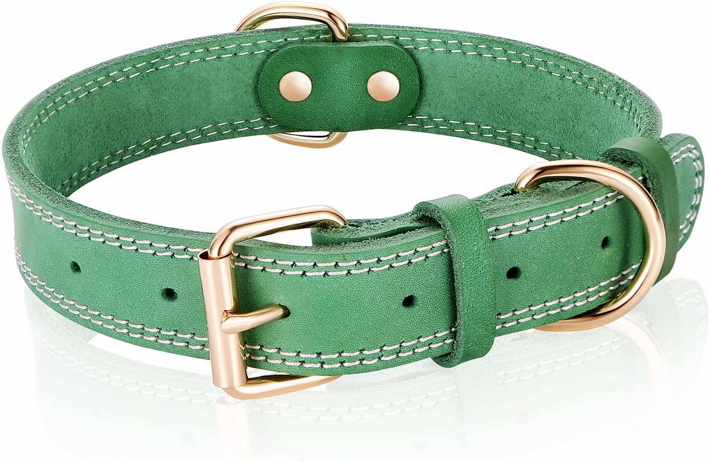 Green Dual Switch Leather Dog Collar