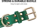 Close-up of a strong and durable buckle on a Genuine Leather Heavy Duty Dog Collar, highlighting ease of use.