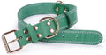 Genuine Leather Heavy Duty Dog Collar in green with silver hardware and adjustable buckle.