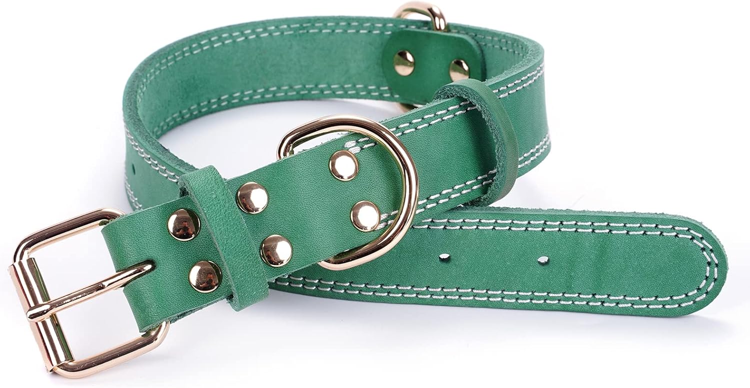 Green Dual Switch Leather Dog Collar