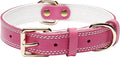Genuine Leather Heavy Duty Dog Collar in pink with gold accents, perfect for stylish and strong dogs.