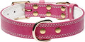 Genuine Leather Heavy Duty Dog Collar in pink with gold hardware and stitching details.