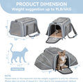 Expandable Pet Travel Carrier for Cats and Dogs product dimensions with weight suggestion up to 9LB/4KG and cat inside.