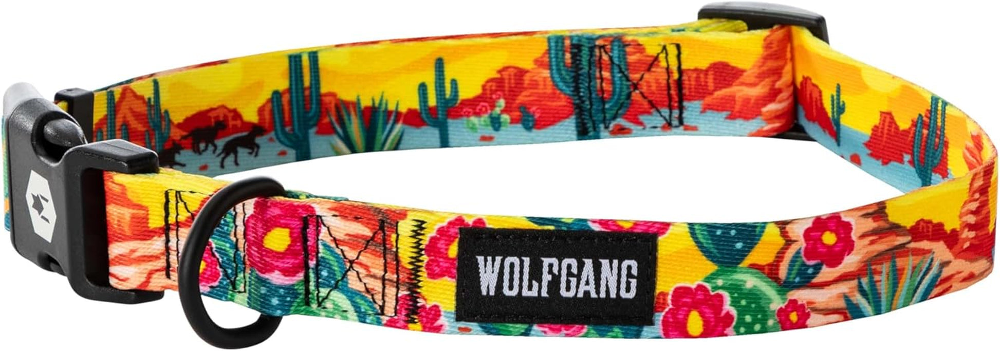 Wolfgang Heavy Duty Adjustable Dog Collar with colorful desert design and quick-release buckle.