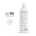 Back label of antiseptic antifungal shampoo for dogs and cats featuring ingredients and eco-friendly packaging.