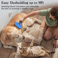 Self-cleaning slicker brush for dogs and cats helping to deshed and promote a healthy coat while boosting blood circulation.