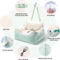 Dog booster car seat for small dogs featuring adjustable straps, PP stuffing, soft plush design, and storage pockets.