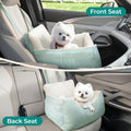 Dog booster car seat for small dogs, elevated design for secure and comfortable travel in the front and back seat.