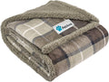 Brown plaid reversible sherpa dog blanket folded showing patterned fleece exterior and thick plush sherpa lining for warmth and pet comfort