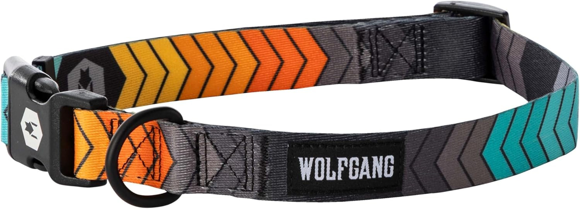 Wolfgang Heavy Duty Adjustable Dog Collar featuring a colorful chevron pattern and quick-release buckle.