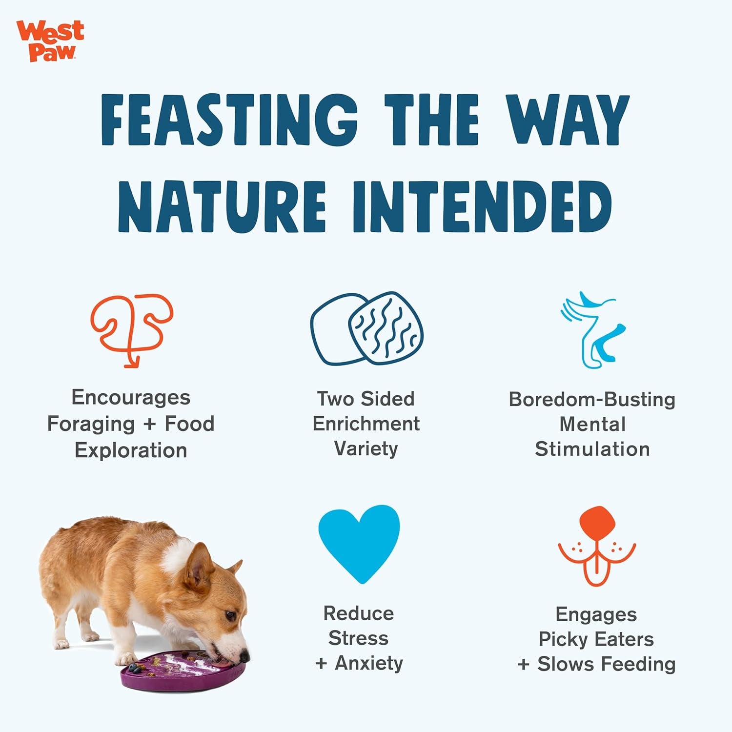 West Paw Seaflex Waves Feast Mat – All-In-One, Slow Feeder, Lick Mat – Encourages Foraging & Food Exploration - Engages Picky Eaters & Slow Feeding - Versatile – Easy to Clean, Non-Toxic - Tropic