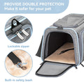 Expandable Pet Travel Carrier for Cats and Dogs features lockable zipper and built-in safety leash for secure travel.